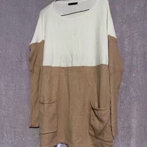 Cream and Tan Crew Neck Sweater